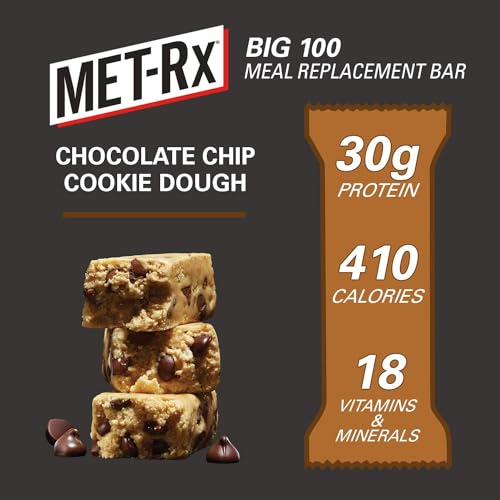MET-Rx Big 100 Colossal Protein Bars, Chocolate Chip Cookie Dough Meal Replacement