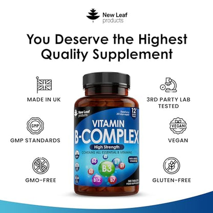 Vitamin B Complex - 365 Small Tablets (One Year Supply) High Strength All 8 B Vitamins