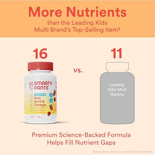 SmartyPants Kids Multivitamin Gummies, Sugar Free: Omega 3 (ALA), Vitamin D3, C