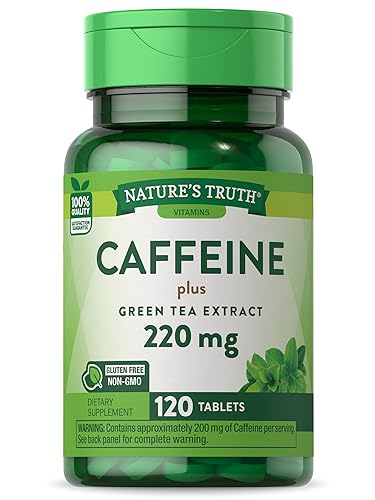 Caffeine Pills | 220mg | 120 Count | with Green Tea Extract | Vegetarian, Non-GMO & Gluten