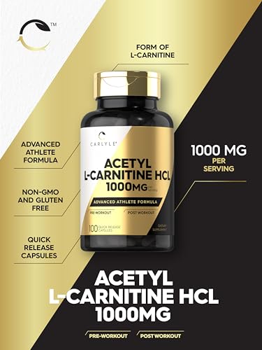 Carlyle Acetyl L-Carnitine HCL Capsules| 1000mg | 100 Count | Non-GMO and Gluten Free