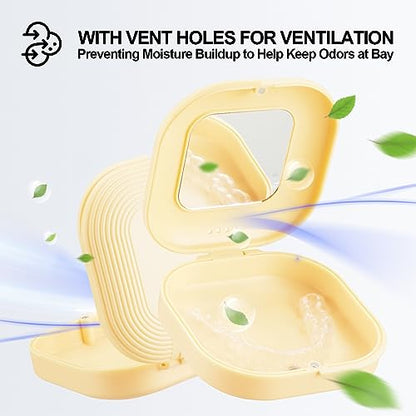 Retainer Case with Mirror and Vent Holes, Cute Retainer Holder Case Compatible with Invisalign