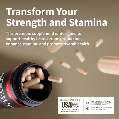 Snap Supplements Nitric Oxide Booster + Testo Booster Supplement Bundle for Men, 90 Vegetarian Capsules Each