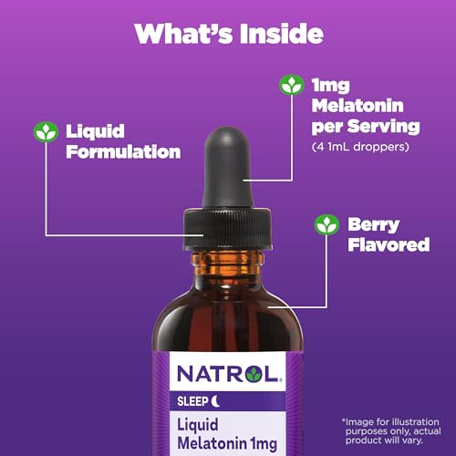 Natrol Liquid Melatonin 1mg, Berry-Flavored Dietary Supplement for Restful Sleep, 2 Fl Oz