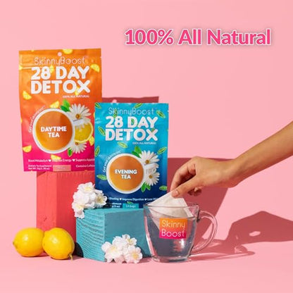 SkinnyBoost 28 Day Detox Tea Kit-1 Daytime (28 Bags) 1 Evening (14 Bags) Non GMO