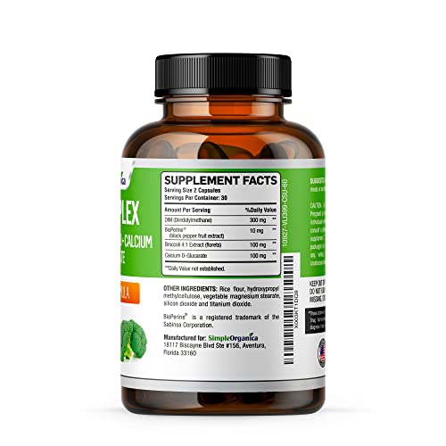 Simple Organica DIM Supplement for Women and Men 300mg with BioPerine, Broccoli
