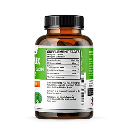 Simple Organica DIM Supplement for Women and Men 300mg with BioPerine, Broccoli