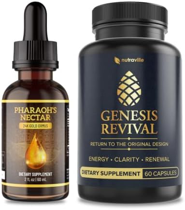 Pineal Gland Supplement Bundle, 24K Ormus Gold Drops & Sacred Botanical Capsules Third Eye Awakening, Anti-Aging, Spiritual Activation & Deep Cellular Renewal, Pharaoh's Nectar + Genesis Revival