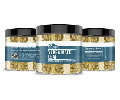 Earthborn Elements Yerba Mate Leaf 200 Capsules, Pure & Undiluted, No Additives