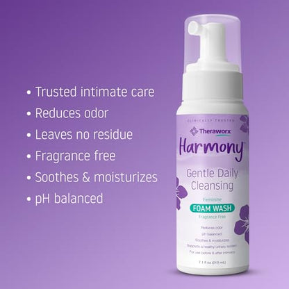 Theraworx Harmony Daily Feminine Care Foam, Gentle Daily Cleansing Fragrance Free, Reduces Odor
