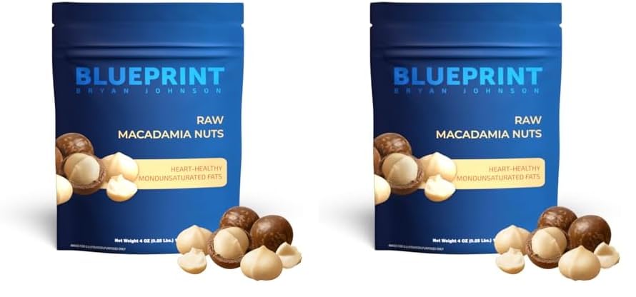 Blueprint Bryan Johnson Raw Macadamia Nuts - No Palm Oil - Keto and Low Carb Snack - No Added Sugar, Vegan, Non GMO, Keto and Paleo Friendly (4 Ounces) (Pack of 2)