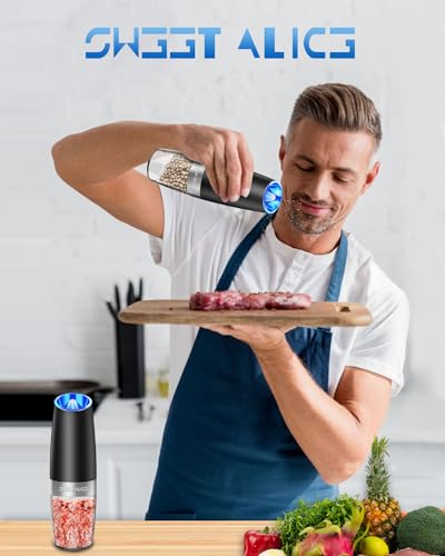 Gravity Electric Pepper and Salt Grinder Set, Adjustable Coarseness, Battery Powered