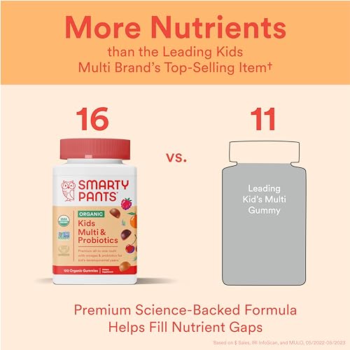 SmartyPants Organic Kids Multivitamin Gummies: Probiotics, Omega 3 (ALA), Vitamin D3