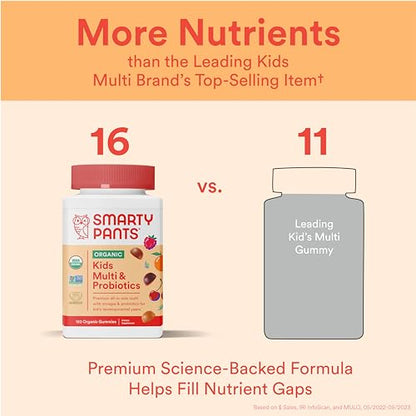 SmartyPants Organic Kids Multivitamin Gummies: Probiotics, Omega 3 (ALA), Vitamin D3