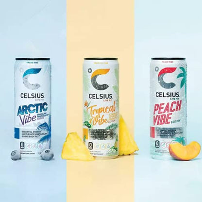 CELSIUS Energy Drink |Functional Essential Energy Drink Peach Vibe, Tropical and Arctic
