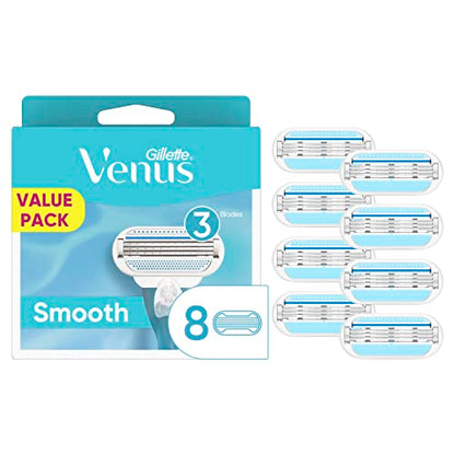 Gillette Venus Smooth Womens Razor Blade Refills, 8 Count, Lubracated to Protect 