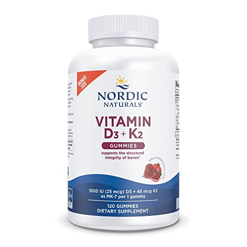 Nordic Naturals Vitamin D3 + K2 Gummies, Pomegranate - 120 Gummies - 1000 IU Vitamin 