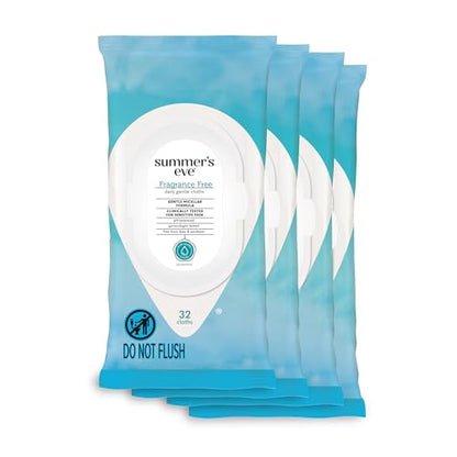 Summer's Eve Fragrance Free Gentle Daily Feminine Wipes, Removes Odor, pH balanced, 32 Count, 4 Pack