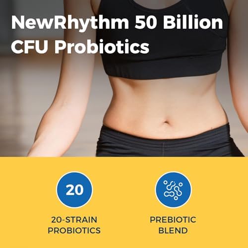 NewRhythm Probiotics 50 Billion CFU 20 Strains, 60 Veggie Capsules and Probiotics for Women & Men 25 Billion CFU, w/Organic Beet Root 2000 mg
