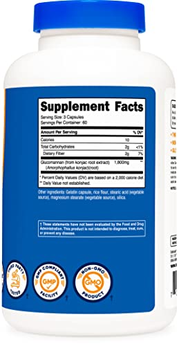 Nutricost Glucomannan 1,800mg Per Serving, 180 Capsules - Natural Fiber Source