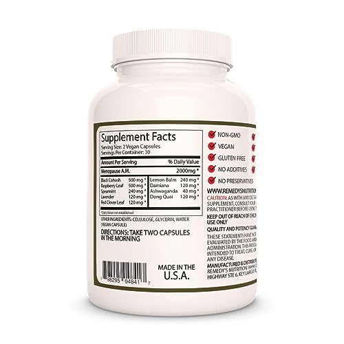 Remedy's nutrition Meno-Pause AM 1,000mg per Capsule/60,000mg per Bottle/Vegan Caps