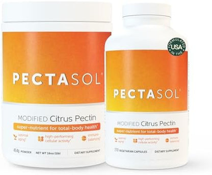 PectaSol Modified Citrus Pectin – 454g Powder + 270 Capsules – Promotes Optimal Long-Term Health & Healthy Aging – Super Nutrient Backed by 100+ Clinical Studies, Physician Formulated & Recommended