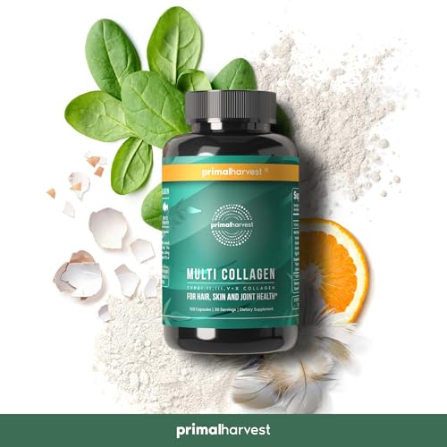 Primal Harvest Multi Collagen Pills for Women and Men (Type I, II, III, V, X) 120 Capsules