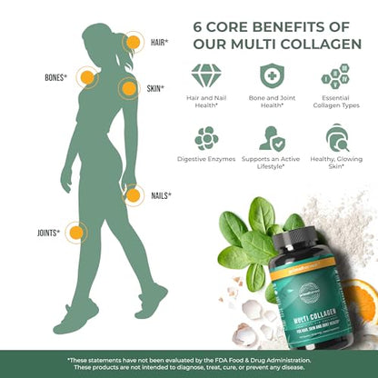 Primal Harvest Multi Collagen Pills for Women and Men (Type I, II, III, V, X) 120 Capsules