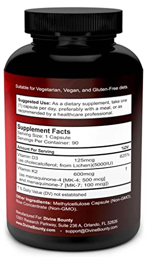 Vitamin K2 (MK7 & MK4) with D3 Supplement - Vitamin K & D as MK-7 100mcg, MK-4 500mcg
