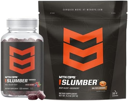 MTN OPS Slumber Gummies & Slumber Salted Caramel Bundle – Nighttime Sleep Support Gummies + Calming Hot Cocoa Drink Mix for Relaxation & Recovery