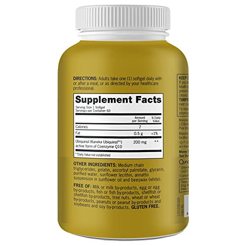 Qunol Ubiquinol CoQ10 200mg Softgels, Powerful Antioxidant for Heart and Vascular