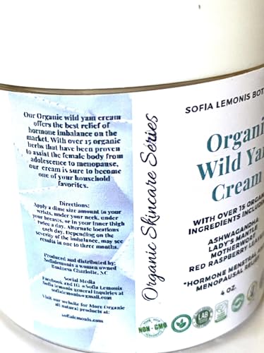 Organic Wild Yam Cream 15 Vitamins & Herbs Hormonal PCOS Menopause Period relief