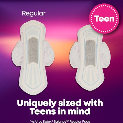 U by Kotex Balance Sized for Teens Ultra Thin Overnight Pads with Wings, 24 Count (Packaging May Vary)
