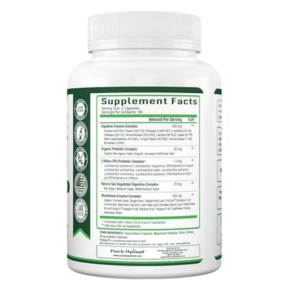 Purely Optimal Premium Digestive Enzymes Plus Prebiotics & Probiotics - for Better Digestio