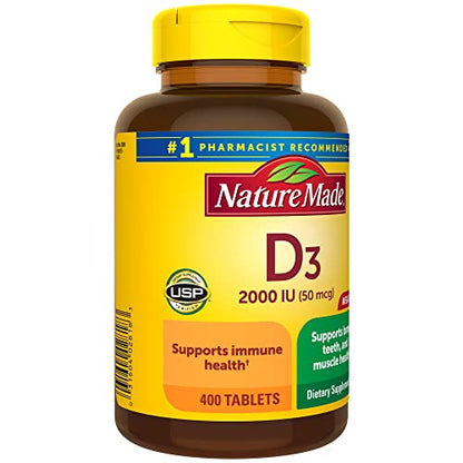 Nature Made Vitamin D3 2000 IU (50 mcg), Dietary Supplement for Bone, Teeth