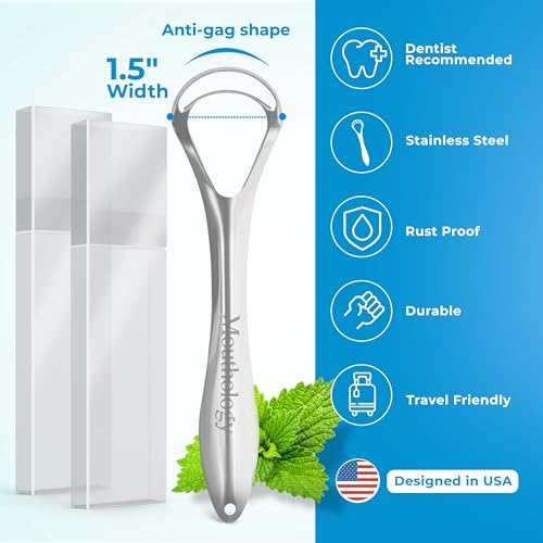 Mouthology Tongue Scraper for Adults, Stainless Steel Metal Tongue Scraper for Tongue