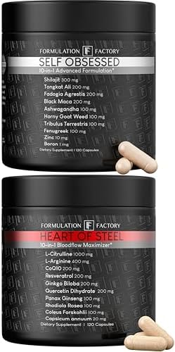 Formulation Factory Self Obsessed x Heart of Steel (Bundle) – Testosterone Booster for Men & Nitric Oxide Blood Flow Stack with Shilajit, Tongkat Ali, L-Citrulline 1000mg & CoQ10