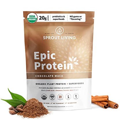Sprout Living Epic Protein, Plant Based Protein & Superfoods Powder, Chocolate Maca 
