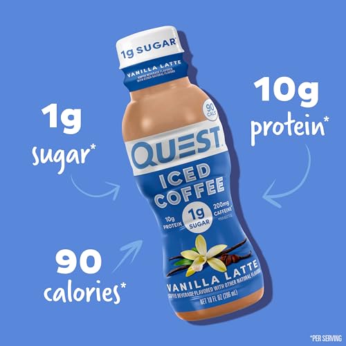 Quest Nutrition Iced Coffee, Vanilla Latte, 1g of Sugar, 10g of Protein, 90 calories, 200mg
