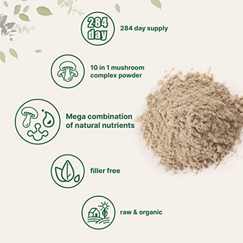 Sustainably US Grown, Organic Mega Mushroom 10 in 1 Complex Formula Powder