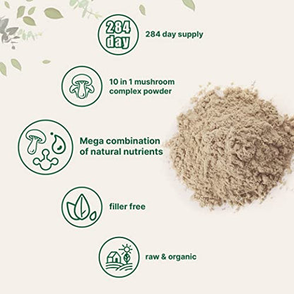 Sustainably US Grown, Organic Mega Mushroom 10 in 1 Complex Formula Powder