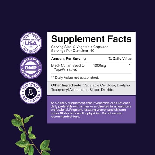 Cold Pressed Black Seed Oil Capsules - Vegan Nigella Sativa Black Cumin Seed Oil