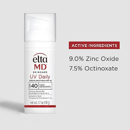 EltaMD UV Daily Face Sunscreen with Zinc Oxide, SPF 40 Facial Sunscreen, Helps Hydrate