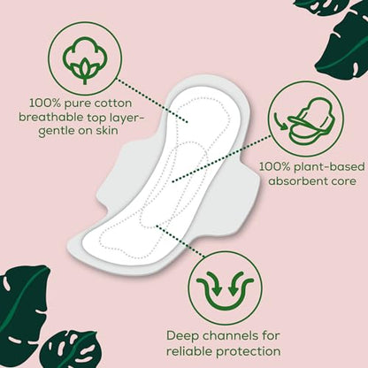 L. Pure Cotton Topsheet Pads for Women, Regular Absorbency, Ultra Thin Pads with Wings