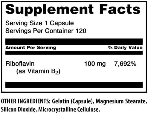 Amazing Formulas Riboflavin (Vitamin B2) Supplement |100 Mg Per Serving | 120 Capsules | Non-GMO | Gluten Free | Made in USA