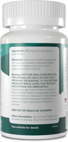 pH-D Feminine Health - 600 mg Boric Acid Suppositories - Woman Owned - for Vaginal Odor Use - 12 Count