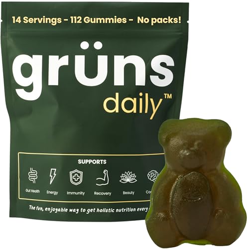 Grüns Super Greens Gummy Bears: Organic Spirulina and Chlorella, Prebiotics 