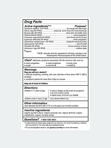 Genexa Cold Crush for Children – 60 Tablets | Certified Organic & Non-GMO, Physician