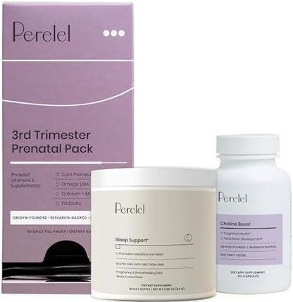Perelel Birth Prep Bundle, 3rd Trimester Prenatal Vitamin Pack, Sleep Support, & Choline Boost
