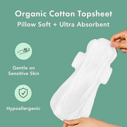 Rael Pads for Women, Organic Cotton Cover - Period Pads with Wings, Feminine Care, Sanitary Napkins